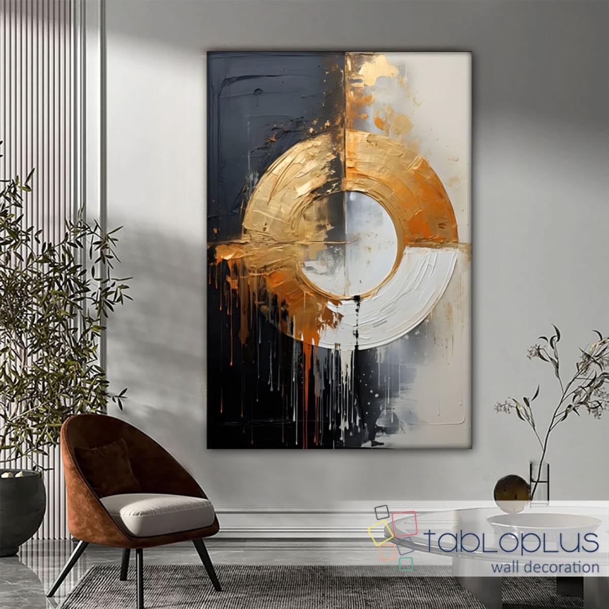 Abstract Gold Circle III Textured Partial Oil Painting